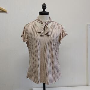 Adrianna Papell Tan Puff Sleeve Tie‎ Front Blouse size medium